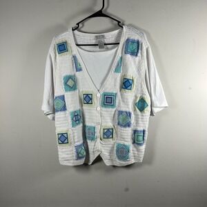 VTG Koret Francisca Layered Crochet Vest Top Womens XL White Gingham Patch